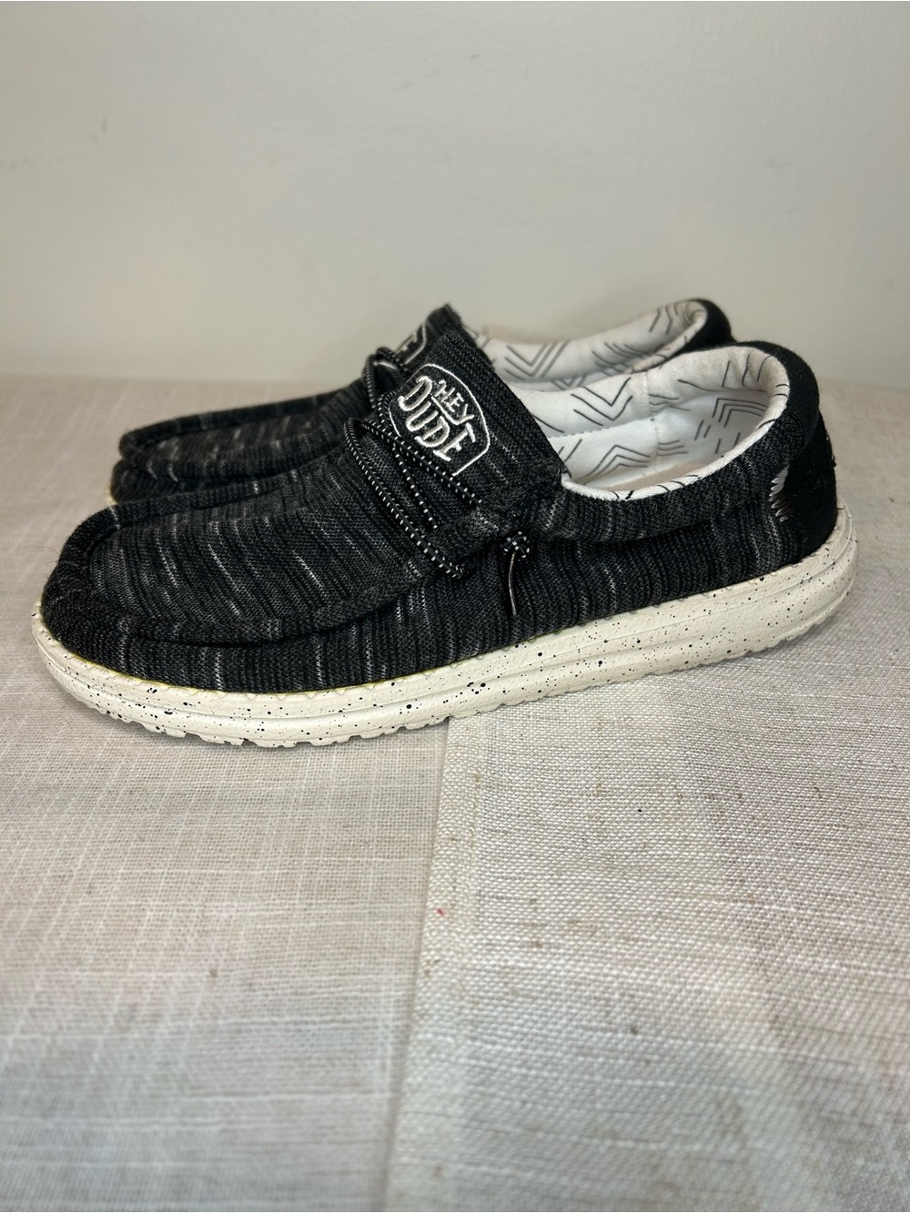 Hey Dude Kids Black Knit Slip-On Sneakers with White Speckled Sole